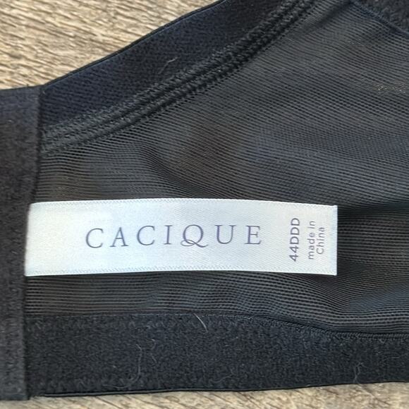 Cacique Lightly Lined Balconette Strappy Bra Black Tan Size 44DDD - Picture 7 of 9